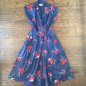 Emily and Fin Retro 40’s Dress Sz Small UK 10 Navy Red Floral